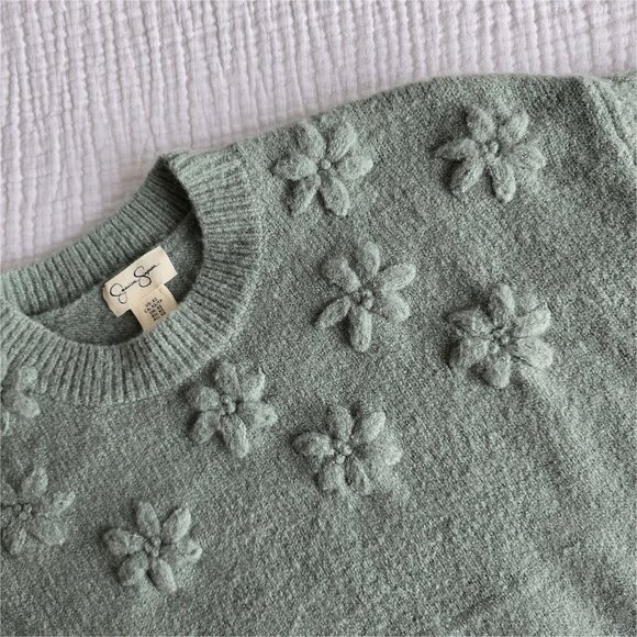 Jessica Simpson Knit Sweater Green Balloon Sleeve X Small - Picture 5 of 11